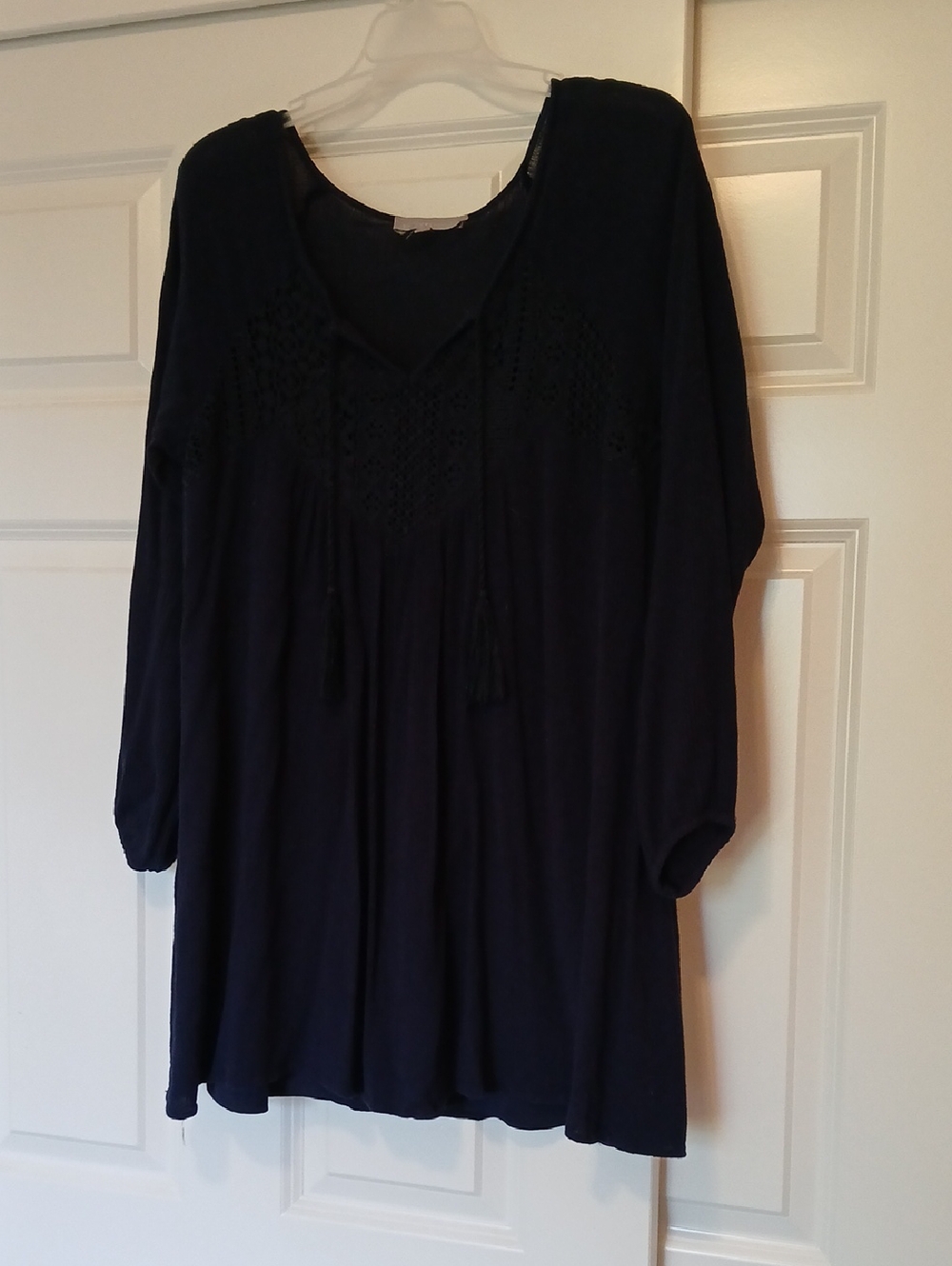 Women’s Navy Crochet Yoke Peasant Blouse